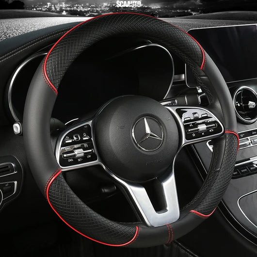 Leather Diamond Steering Wheel Cover – Universal Fit 14.5–15 Inch (37–38cm), All-Season, Anti-Slip Design