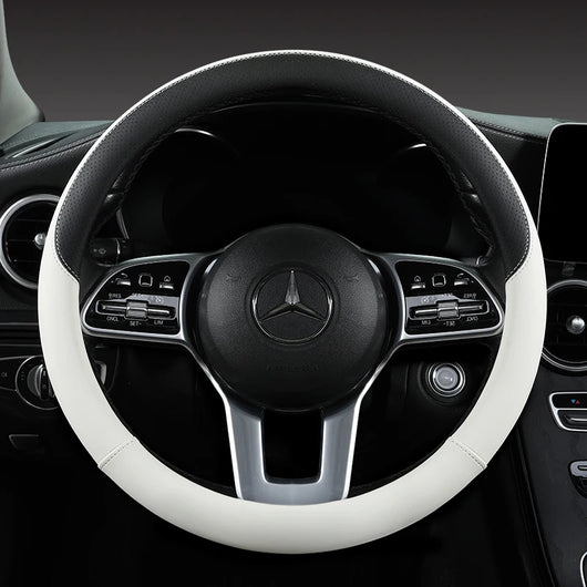 Perforated Nappa Leather Steering Wheel Cover – Universal 15 Inch (38cm), Anti-Slip & Odorless