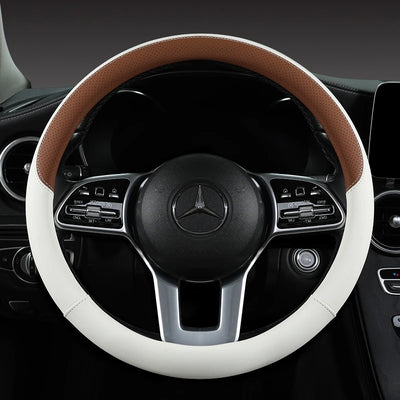 Perforated Nappa Leather Steering Wheel Cover – Universal 15 Inch (38cm), Anti-Slip & Odorless