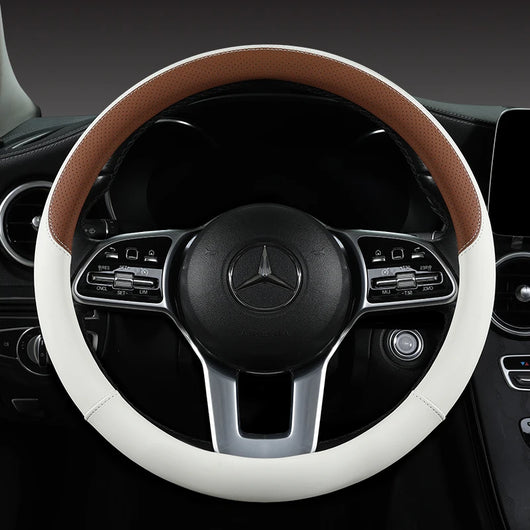 Perforated Nappa Leather Steering Wheel Cover – Universal 15 Inch (38cm), Anti-Slip & Odorless