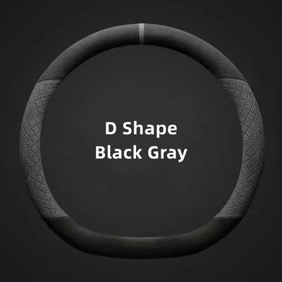D-Type Steering Wheel Cover – Universal Fit 14.5–15 inch (37–38cm), Breathable, Anti-Slip Leather & Suede Car Accessory