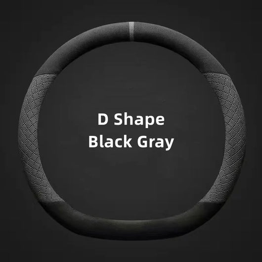D-Type Steering Wheel Cover – Universal Fit 14.5–15 inch (37–38cm), Breathable, Anti-Slip Leather & Suede Car Accessory