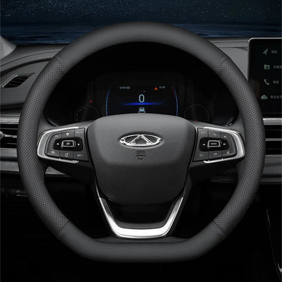 Car Steering Wheel Cover – Ultra-Thin Faux Leather Wrap, Universal 37–38cm (14.5–15 Inch), Breathable & Four Seasons Compatible – Fits D-Shaped & Round Wheels