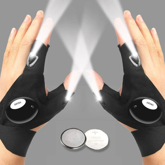 LED Half Finger Gloves – Waterproof Flashlight Gloves for Night Fishing, Cycling, Running, and Outdoor Activities