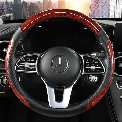 Peach Wood Grain Steering Wheel Cover – Non-slip, Universal Fit 14.5–15 inch (37–38cm), All-Season Car Handle Protector