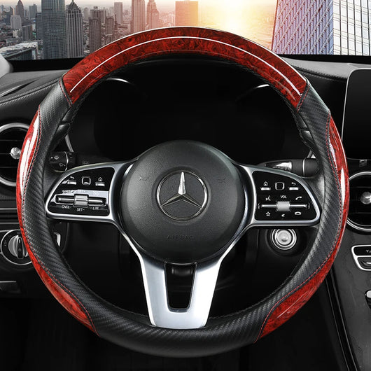 Peach Wood Grain Steering Wheel Cover – Non-slip, Universal Fit 14.5–15 inch (37–38cm), All-Season Car Handle Protector