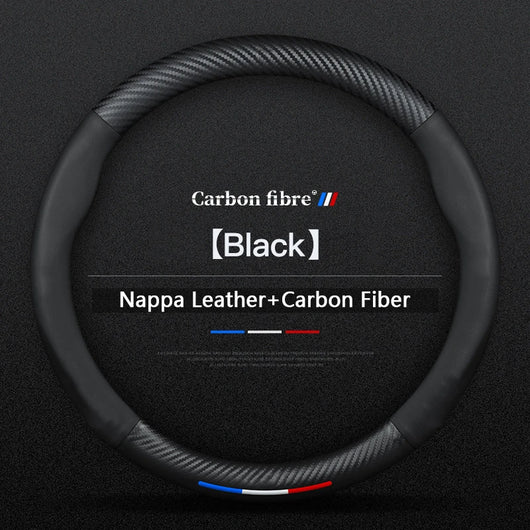 BMW Steering Wheel Cover – Carbon Fiber Leather, Anti-Slip, Universal 38cm (15 Inch), Compatible with 3/5/7 Series, X1, X3, X5, X7, M Models