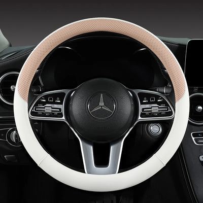 Perforated Nappa Leather Steering Wheel Cover – Universal 15 Inch (38cm), Anti-Slip & Odorless