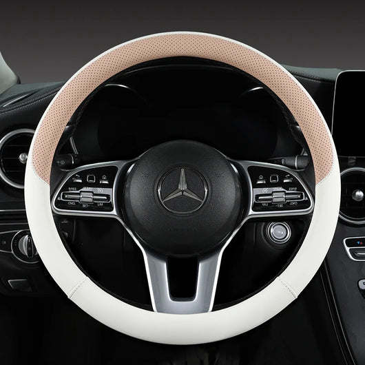 Perforated Nappa Leather Steering Wheel Cover – Universal 15 Inch (38cm), Anti-Slip & Odorless