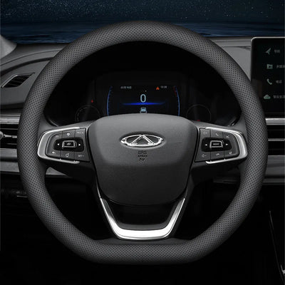 Car Steering Wheel Cover – Ultra-Thin Faux Leather Wrap, Universal 37–38cm (14.5–15 Inch), Breathable & Four Seasons Compatible – Fits D-Shaped & Round Wheels