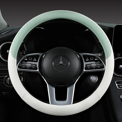 Perforated Nappa Leather Steering Wheel Cover – Universal 15 Inch (38cm), Anti-Slip & Odorless