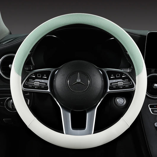 Perforated Nappa Leather Steering Wheel Cover – Universal 15 Inch (38cm), Anti-Slip & Odorless