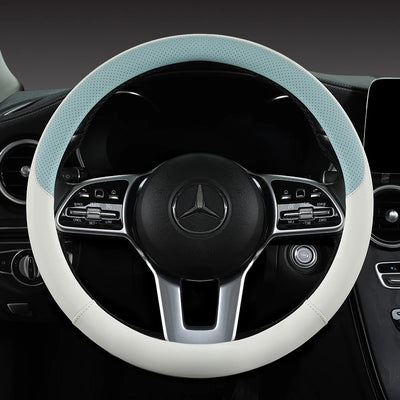 Perforated Nappa Leather Steering Wheel Cover – Universal 15 Inch (38cm), Anti-Slip & Odorless