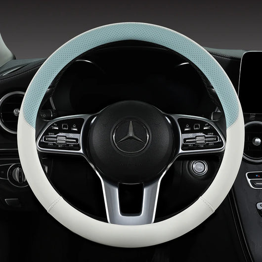 Perforated Nappa Leather Steering Wheel Cover – Universal 15 Inch (38cm), Anti-Slip & Odorless