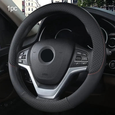 38cm (15 Inch) PU Leather Steering Wheel Cover – Anti-Slip, Breathable Fiber Braid, Universal Fit Car Protector
