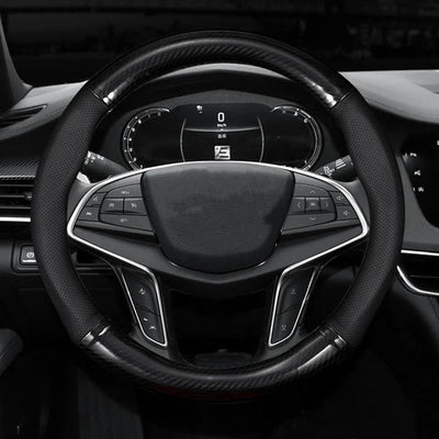 Universal Carbon Fiber Leather Steering Wheel Cover – 38CM (15 Inch), Anti-Slip & Breathable