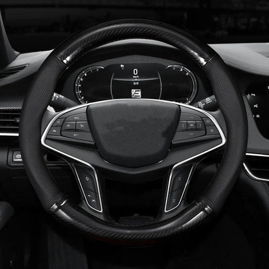 Universal Carbon Fiber Leather Steering Wheel Cover – 38CM (15 Inch), Anti-Slip & Breathable