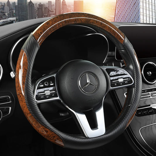 Peach Wood Grain Steering Wheel Cover – Non-slip, Universal Fit 14.5–15 inch (37–38cm), All-Season Car Handle Protector