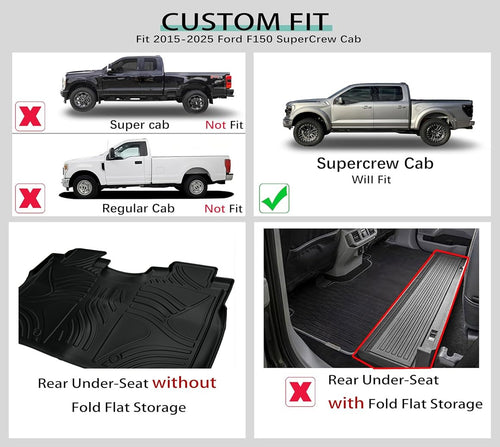 TPE Car Floor Mats for Ford F150 2015–2025 (3 PCS)