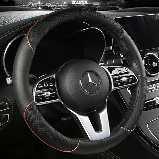 Leather Diamond Steering Wheel Cover – Universal Fit 14.5–15 Inch (37–38cm), All-Season, Anti-Slip Design