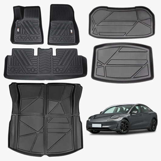 TPE Car Floor Mats for Tesla Model 3 2023–2025 - 6 PCS