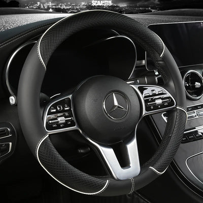 Leather Diamond Steering Wheel Cover – Universal Fit 14.5–15 Inch (37–38cm), All-Season, Anti-Slip Design