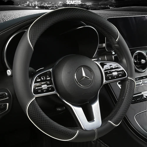 Leather Diamond Steering Wheel Cover – Universal Fit 14.5–15 Inch (37–38cm), All-Season, Anti-Slip Design