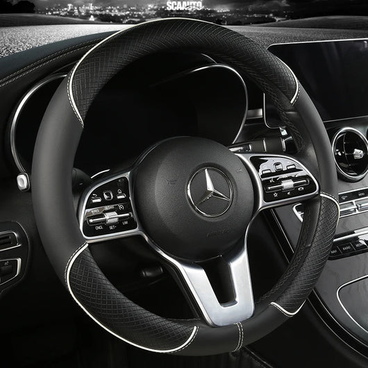 Leather Diamond Steering Wheel Cover – Universal Fit 14.5–15 Inch (37–38cm), All-Season, Anti-Slip Design