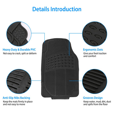 Set Of 3Pcs Automotive Floor Mats Set Front Rear PVC Rubber Floor Mats Heavy Duty Drive Vehicle Car Mats With Trimmable Design Fit Most Cars SUVs Trucks