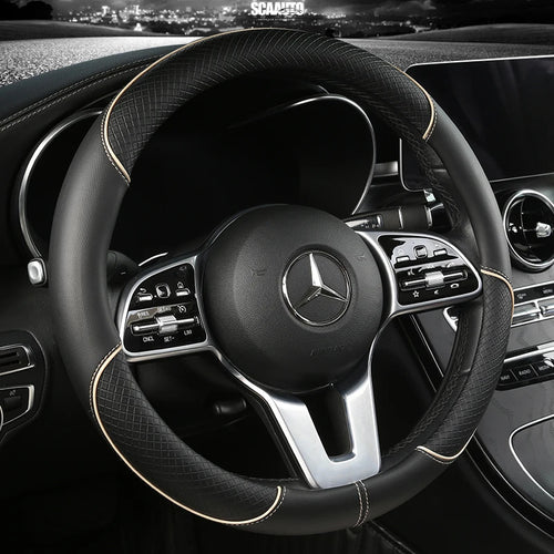 Leather Diamond Steering Wheel Cover – Universal Fit 14.5–15 Inch (37–38cm), All-Season, Anti-Slip Design
