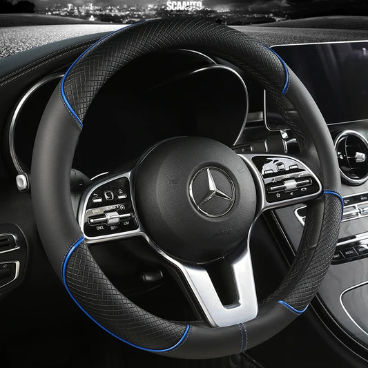 Leather Diamond Steering Wheel Cover – Universal Fit 14.5–15 Inch (37–38cm), All-Season, Anti-Slip Design