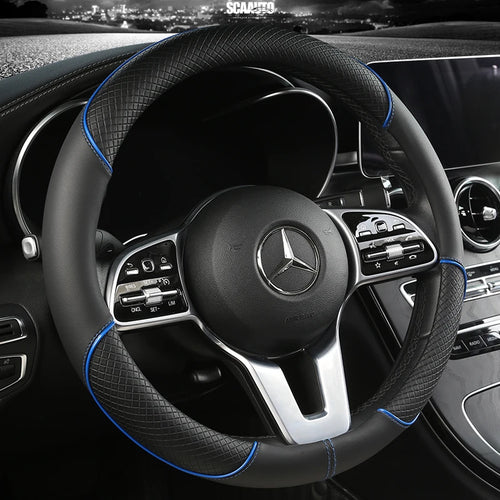 Leather Diamond Steering Wheel Cover – Universal Fit 14.5–15 Inch (37–38cm), All-Season, Anti-Slip Design