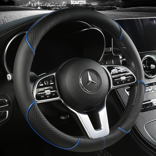 Leather Diamond Steering Wheel Cover – Universal Fit 14.5–15 Inch (37–38cm), All-Season, Anti-Slip Design