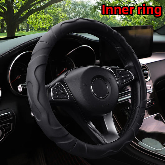 Artificial Lambskin Steering Wheel Cover – 3D Sport Styling, Universal Fit 37–38cm (14.5–15 Inch)