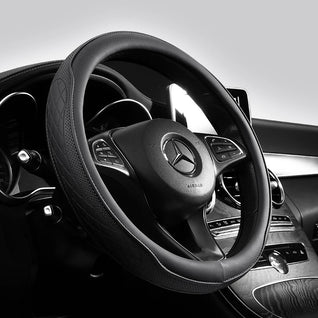 Nappa Leather Steering Wheel Cover 15 Inch (38cm) – Perforated, Non-slip, Breathable, Universal Fit