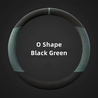 D-Type Steering Wheel Cover – Universal Fit 14.5–15 inch (37–38cm), Breathable, Anti-Slip Leather & Suede Car Accessory