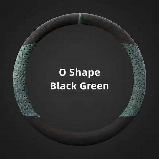 D-Type Steering Wheel Cover – Universal Fit 14.5–15 inch (37–38cm), Breathable, Anti-Slip Leather & Suede Car Accessory