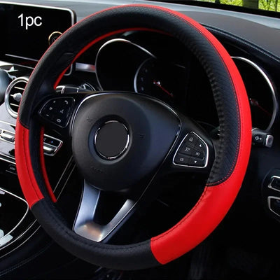 38cm (15 Inch) PU Leather Steering Wheel Cover – Anti-Slip, Breathable Fiber Braid, Universal Fit Car Protector
