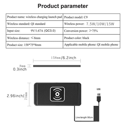15W Wireless Car Charger Pad – Fast Qi Charging, Non-Slip