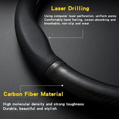 Universal Carbon Fiber Leather Steering Wheel Cover – 38CM (15 Inch), Anti-Slip & Breathable