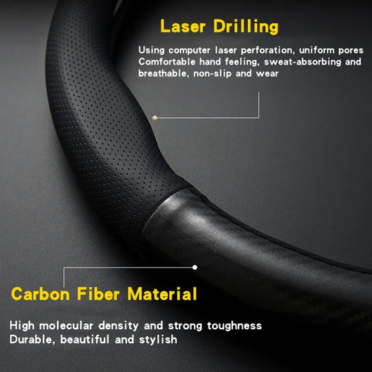 Universal Carbon Fiber Leather Steering Wheel Cover – 38CM (15 Inch), Anti-Slip & Breathable