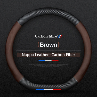 BMW Steering Wheel Cover – Carbon Fiber Leather, Anti-Slip, Universal 38cm (15 Inch), Compatible with 3/5/7 Series, X1, X3, X5, X7, M Models