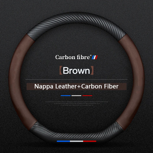 BMW Steering Wheel Cover – Carbon Fiber Leather, Anti-Slip, Universal 38cm (15 Inch), Compatible with 3/5/7 Series, X1, X3, X5, X7, M Models