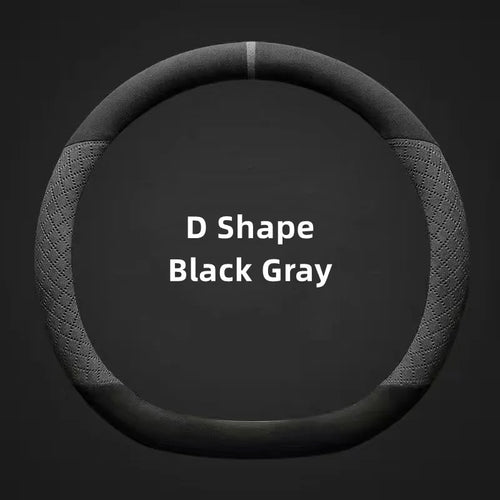 D-Type Steering Wheel Cover – Universal Fit 14.5–15 inch (37–38cm), Breathable, Anti-Slip Leather & Suede Car Accessory