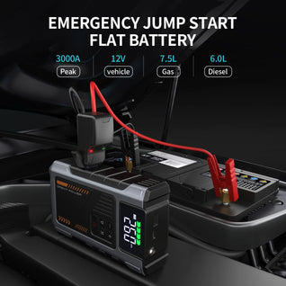 3000A Car Jump Starter with 150 PSI Tire Inflator – Gas up to 7.5L, Diesel 6.5L
