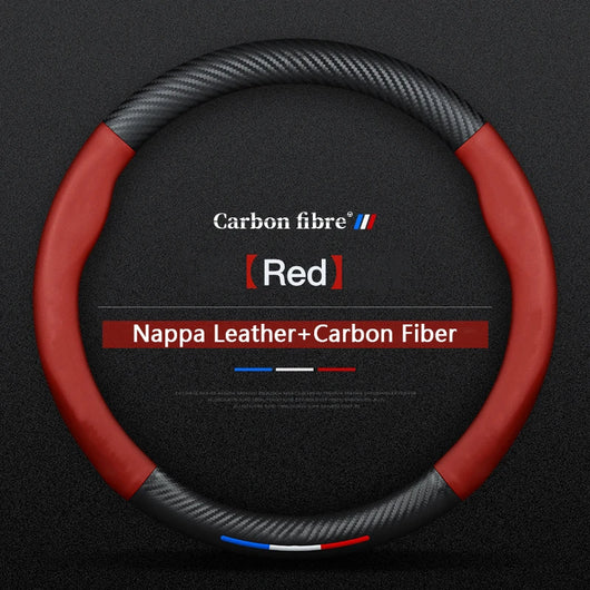 BMW Steering Wheel Cover – Carbon Fiber Leather, Anti-Slip, Universal 38cm (15 Inch), Compatible with 3/5/7 Series, X1, X3, X5, X7, M Models