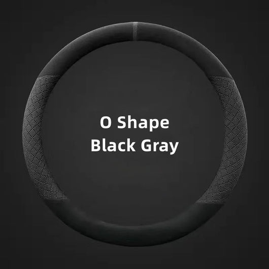 D-Type Steering Wheel Cover – Universal Fit 14.5–15 inch (37–38cm), Breathable, Anti-Slip Leather & Suede Car Accessory