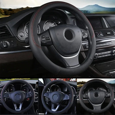 38cm (15 Inch) PU Leather Steering Wheel Cover – Anti-Slip, Breathable Fiber Braid, Universal Fit Car Protector