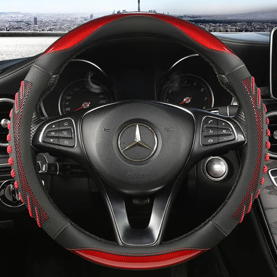 Three-Dimensional Honeycomb Steering Wheel Cover – Durable Leather with Anti-Slip Lining, Universal 37–38cm (14.5–15 Inch)