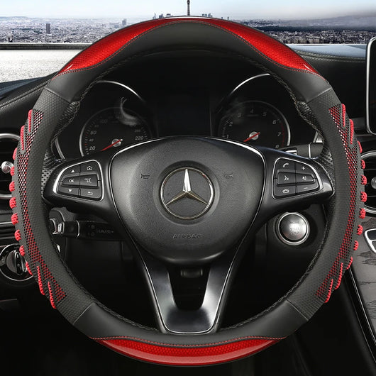 Three-Dimensional Honeycomb Steering Wheel Cover – Durable Leather with Anti-Slip Lining, Universal 37–38cm (14.5–15 Inch)